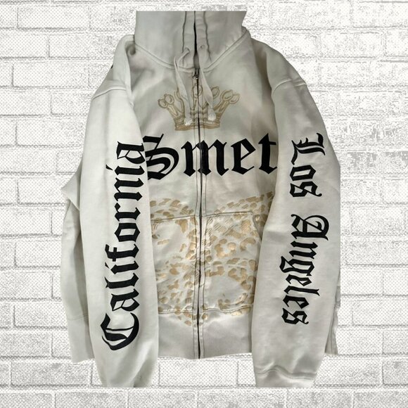 Vintage Y2K Off White SMET by Christian Audigier Hoodie - Size L - Picture 3 of 8